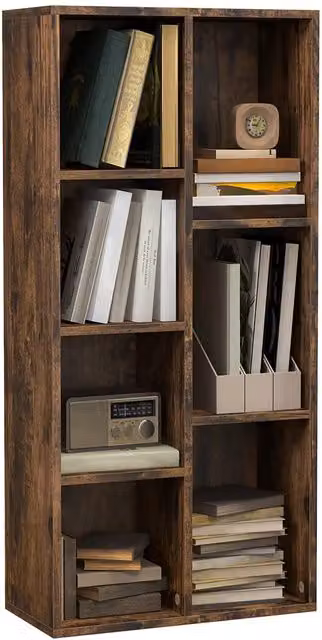 Furnold 7 Cube Freestanding Storage Unit Bookcase in Rustic Brown, H: 106 cm x W: 50 cm x D: 24 cm