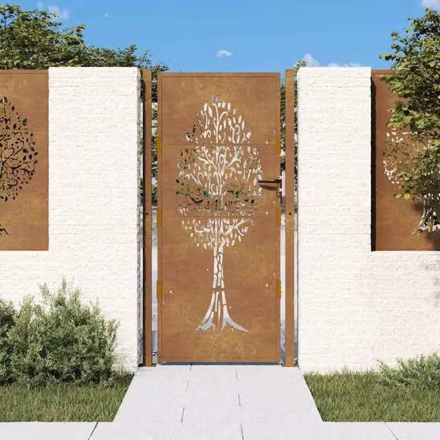 Berkfield Home Corten Steel Garden Gate with Tree Design in Brown, W: 105 cm, H: 205 cm – 1