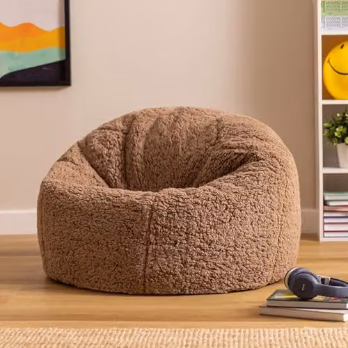 icon Kingston 2 Pack Kids Teddy Berber Fleece Classic Dome Bean Bags in Brown – 2