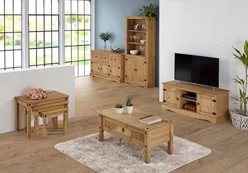 Mercers Furniture Corona Rustic Solid Pine Entertainment TV Unit in Brown and Black, W/D/H: 105 x 45 x 59 cm – 2