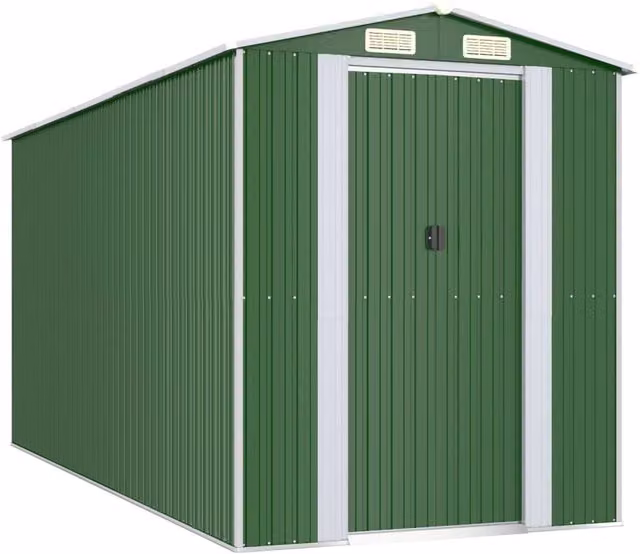 Berkfield Home Green Galvanised Steel Garden Shed with Sliding Doors and Side Vent, W/D/H: 192 x 440 x 223 cm – 1