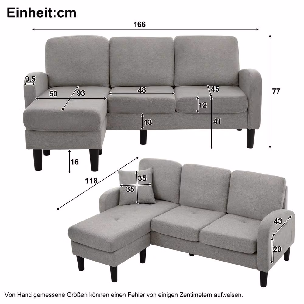 STILVORA Reversible Modular L-Shape Sofa with Chaise Lounge in Grey Fabric – 2