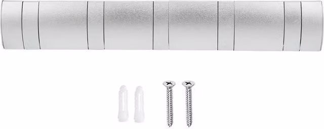 NESTLUNE Wall-Mounted Silver Aluminium Alloy Coat Rack Rail with 5 Retractable Hooks – 1