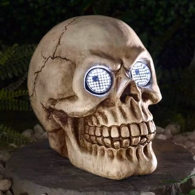 Marco Paul LED Blinking Skull Halloween Tabletop Decoration in White/Beige, Height: 21 cm