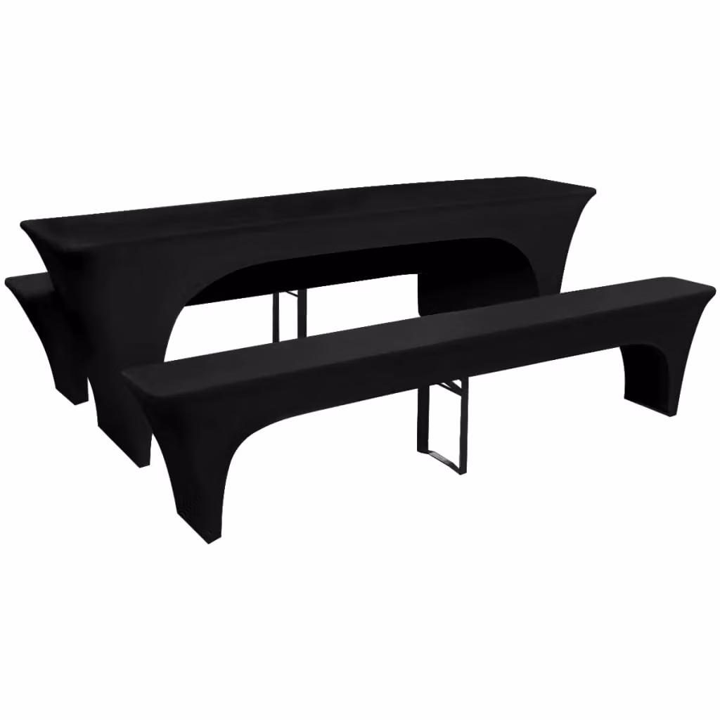 Berkfield Home 3-Piece Stretch Slipcover Set for Beer Table and Benches in Black, W/D/H: 220 x 50 x 80 cm – 2