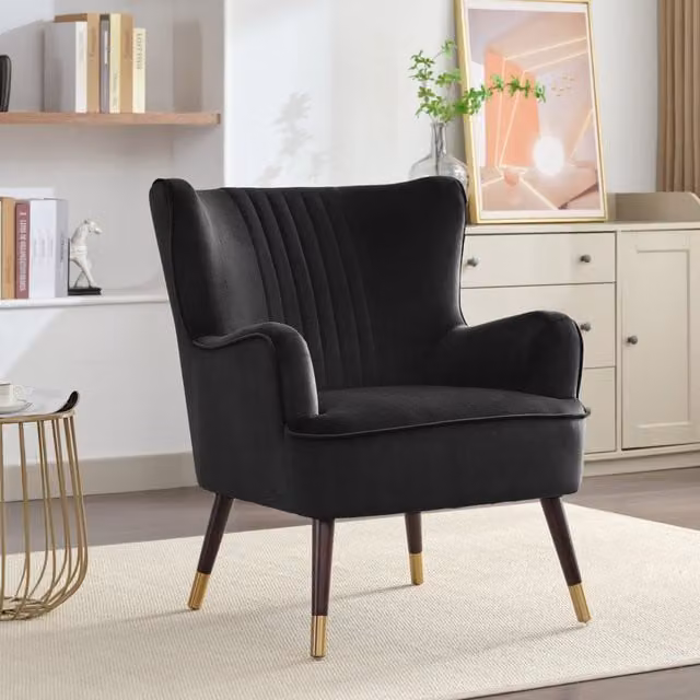 Artemis Home Madison Modern Black Velvet Fabric Tub Accent Chair with Solid Wood Frame