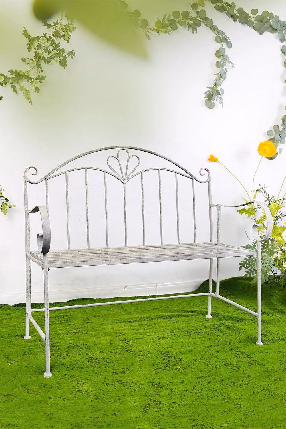 Glamhaus Metal Foldable Garden Bench in Antique Grey – 2