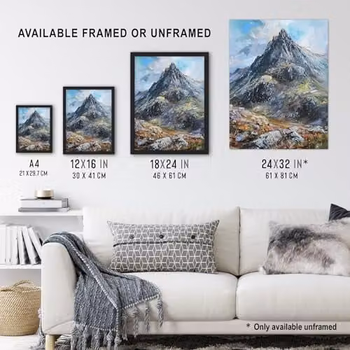 Artery8 Tryfan Mountain Peak Snowdonia Wales Framed Oil Painting Wall Art Print, W: 21.0 cm, H: 29.7 cm – 3