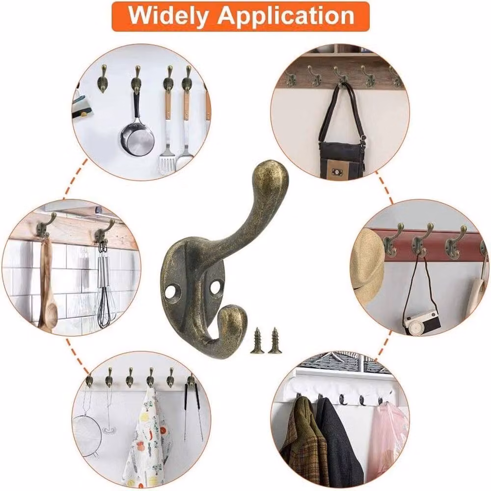VOGREX 10-Piece Vintage Wall Mounted Zinc Alloy Coat Hooks in Bronze – 3