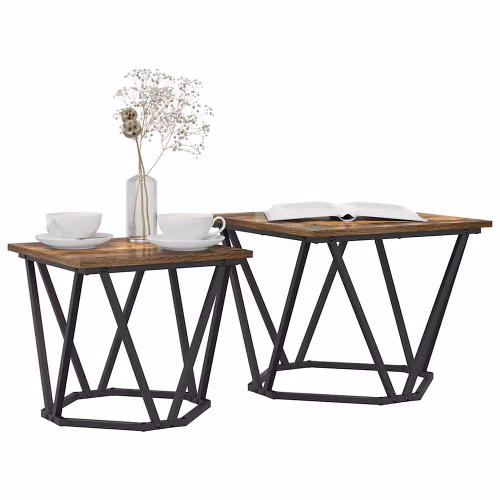 Berkfield Home 2 Piece Smoked Oak Side Table Set in Brown – 3