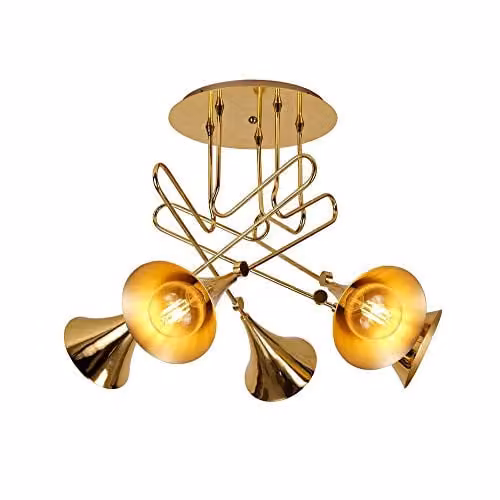 Netlighting Jazz 5 Light E27 Ceiling Semi Flush Light Fitting in Gold/Brass – 1