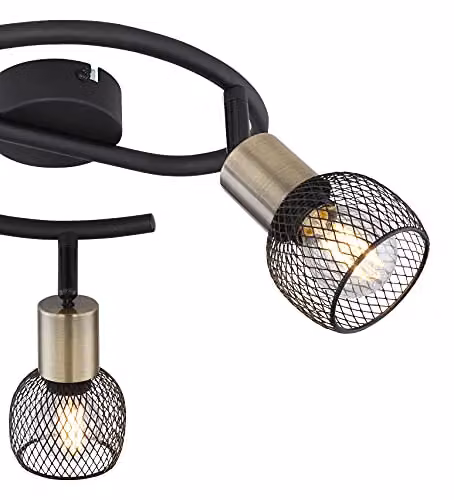 Globo Lighting Spotlight Industrial Metal Mesh Shade in Black Matt and Antique Brass 54028-3 – 2