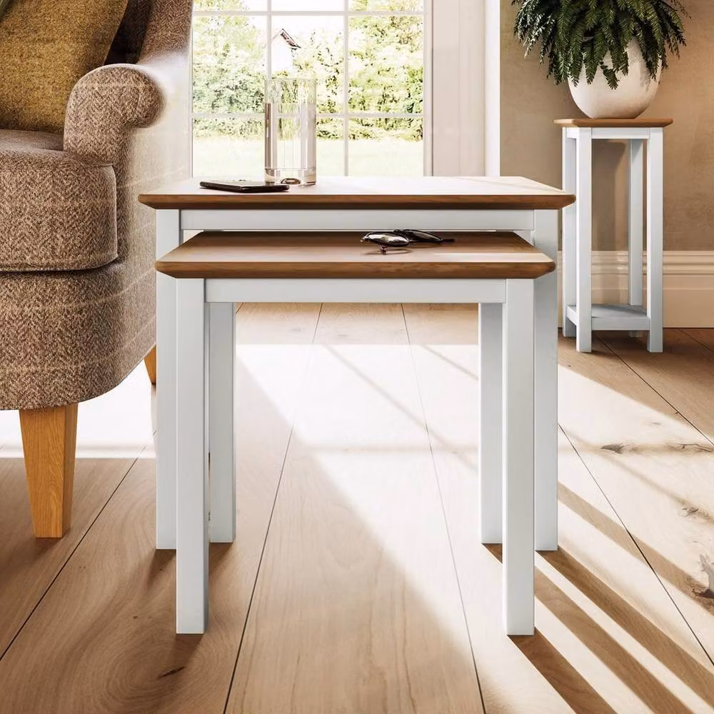 KORVIXA White and Oak Nest of 2 Square Coffee Tables – 3
