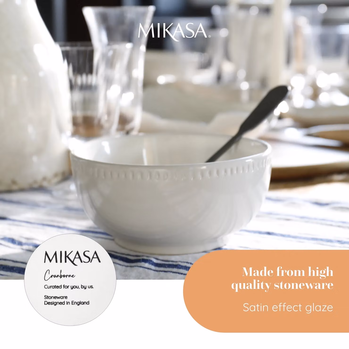 Mikasa Cranborne 12-Piece Cream Stoneware Dinner Service for 4 Adults – 7