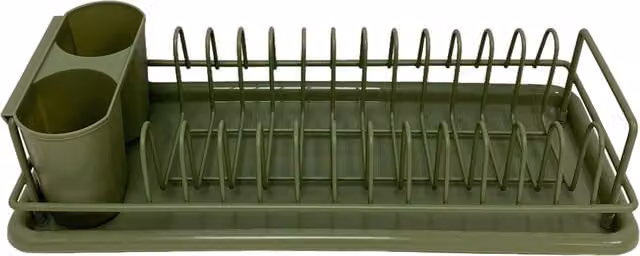 My Home Compact Dish Drainer Caddy with Cutlery Holder and Drip Tray, Green