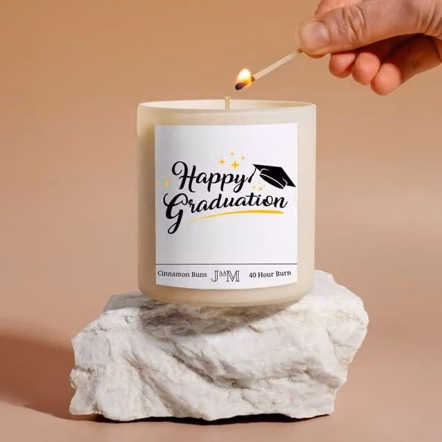 JAAM Happy Graduation Cinnamon Buns Pillar Candle in White