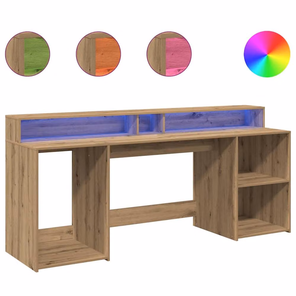 Berkfield Home Soft Gaming Desk with LED Lights in Artisan Oak Brown, W/D/H: 200 x 55 x 91 cm – 3