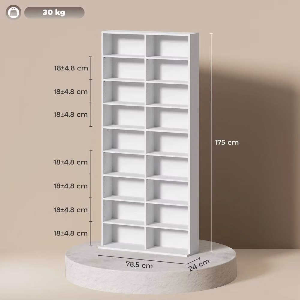 STILVORA CD Storage Tower in White with 14 Adjustable Shelves – 3