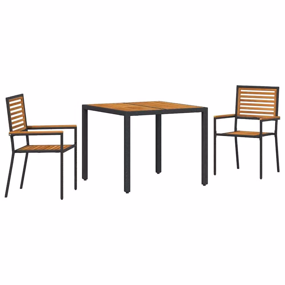 Berkfield Home 3 Piece Modern Garden Dining Set in Black Poly Rattan and Acacia Wood – 2