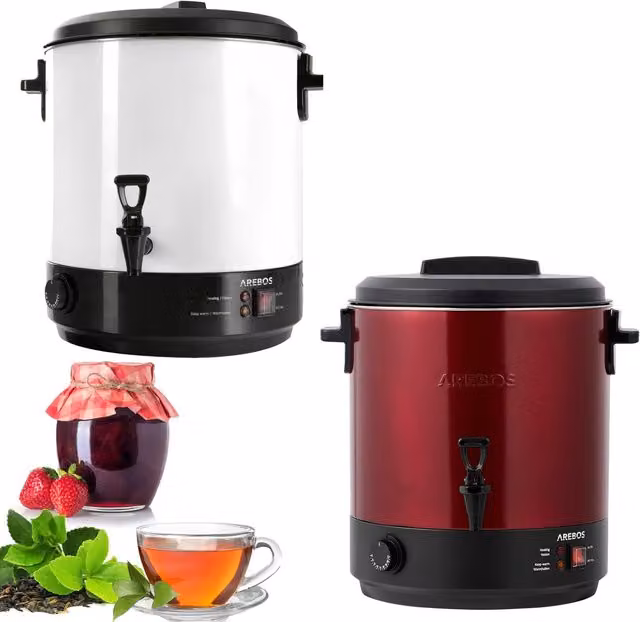 AREBOS Red Catering Urn and Mulled Wine Cooker with Thermostat, Tap and Overheat Protection, 2.5 l