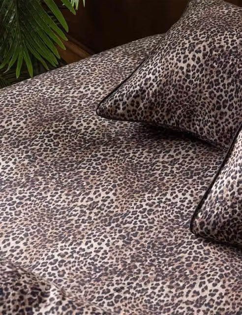 Rockett St George Leopard Love Fitted Sheet, Brown, Cotton Sateen, W: 180 cm, L: 200 cm
