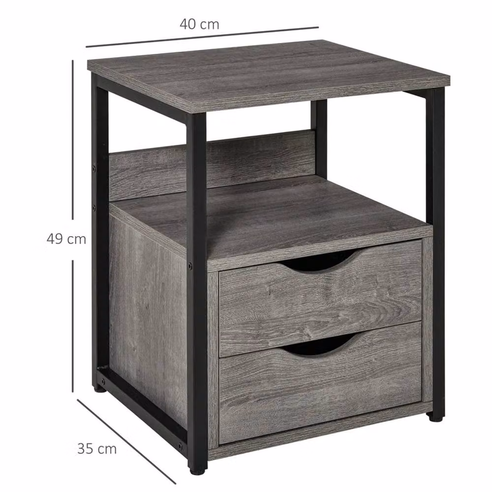 Nordara Slim Grey and Black Storage Cabinet End Table and Bedside Desk with Shelf – 2