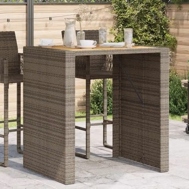 Berkfield Home Garden Bar Table with Acacia Wood Top and Grey Poly Rattan, W: 105 cm, D: 80 cm, H: 110 cm