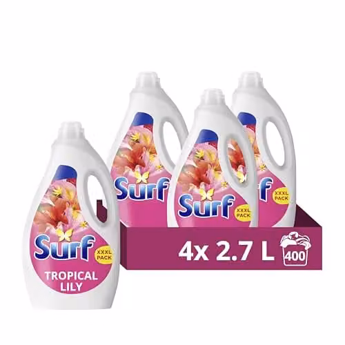 Surf Tropical Lily Laundry Washing Liquid with Essential Oils, 400 Washes (4 x 2.7 l) – 1