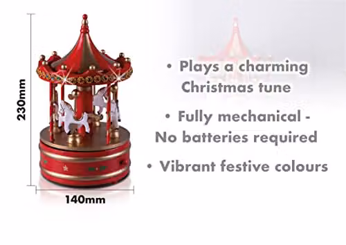 St Helens Home & Garden Wooden Carousel Music Box in Red and Gold – 2