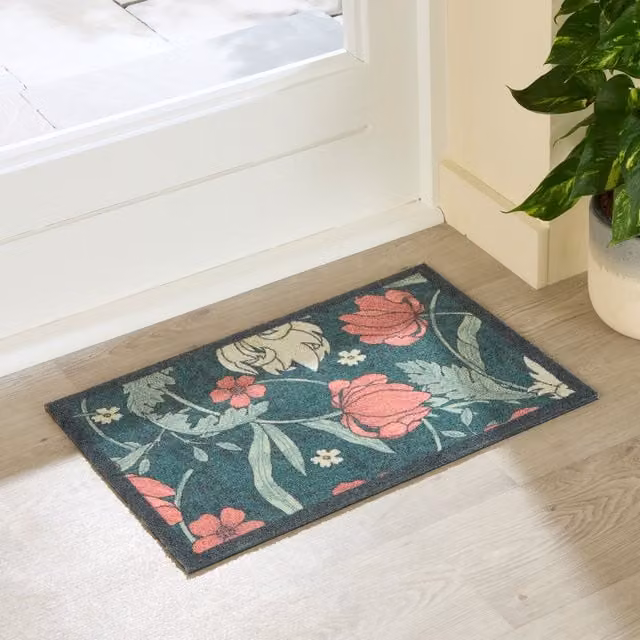 Artsy Mats William Morris Rose Washable Non-Slip Indoor Doormat, Green, W: 60 cm, D: 40 cm