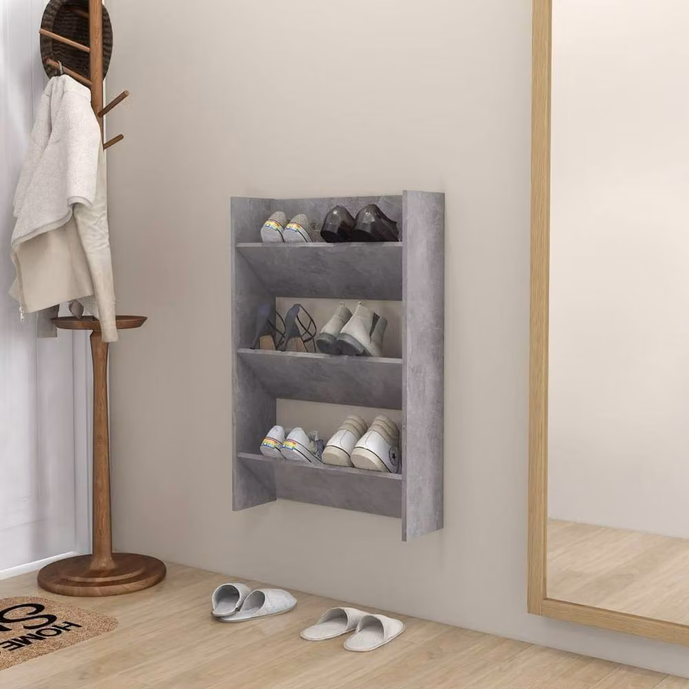 Berkfield Home Wall Mounted Shoe Cabinet in Concrete Grey, W/D/H: 60 x 18 x 90 cm – 2
