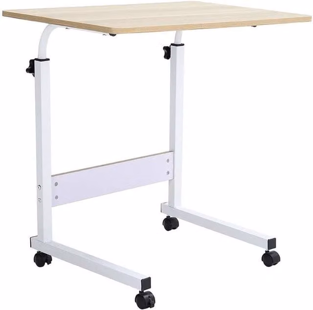 KORVIXA Height Adjustable Overbed Side Table and Laptop Desk in Beige – 1