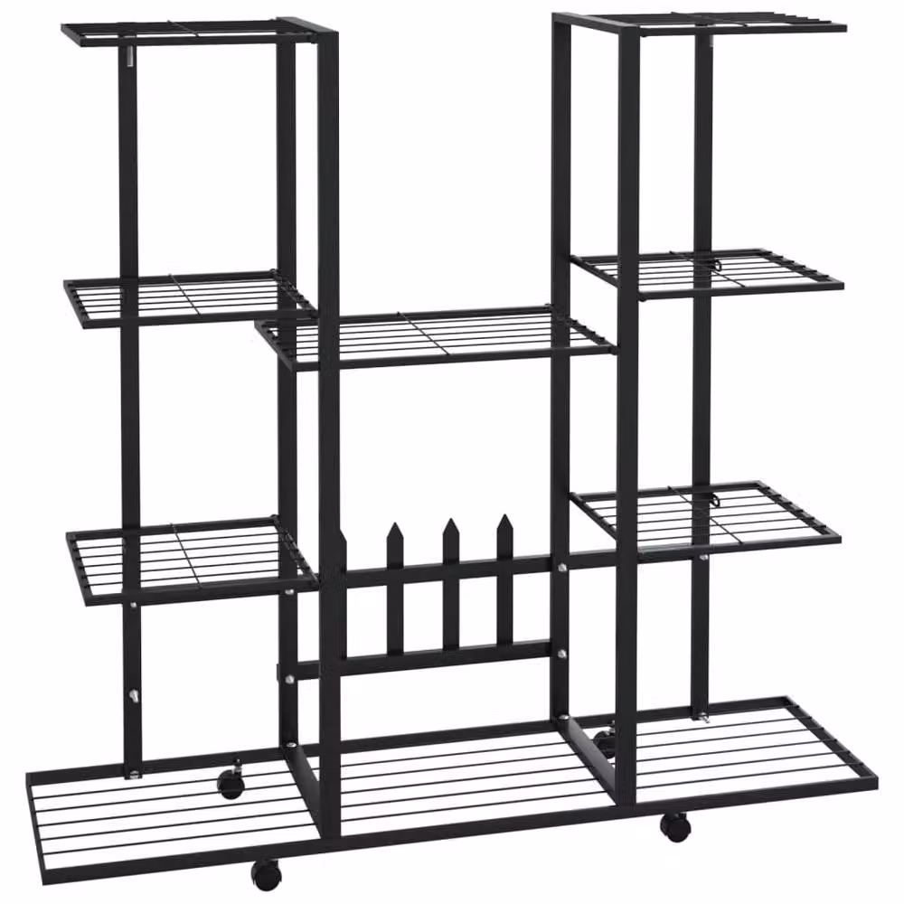 Berkfield Home Durable Metal Flower Stand with Wheels in Black, W/D/H: 94.5 x 24.5 x 91.5 cm – 3