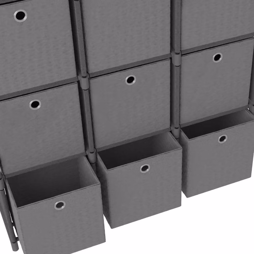 Berkfield Home Modern 12-Cube Display Shelf with Boxes in Grey, W/D/H: 103 x 30 x 141 cm – 2