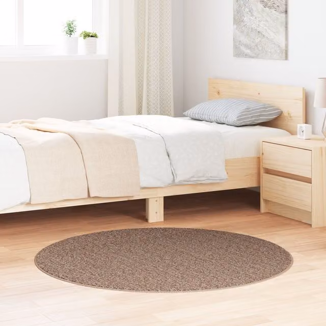 Berkfield Home Brown Round Shaggy Polyester Rug with Non-Slip Latex Backing, Diameter: 120 cm