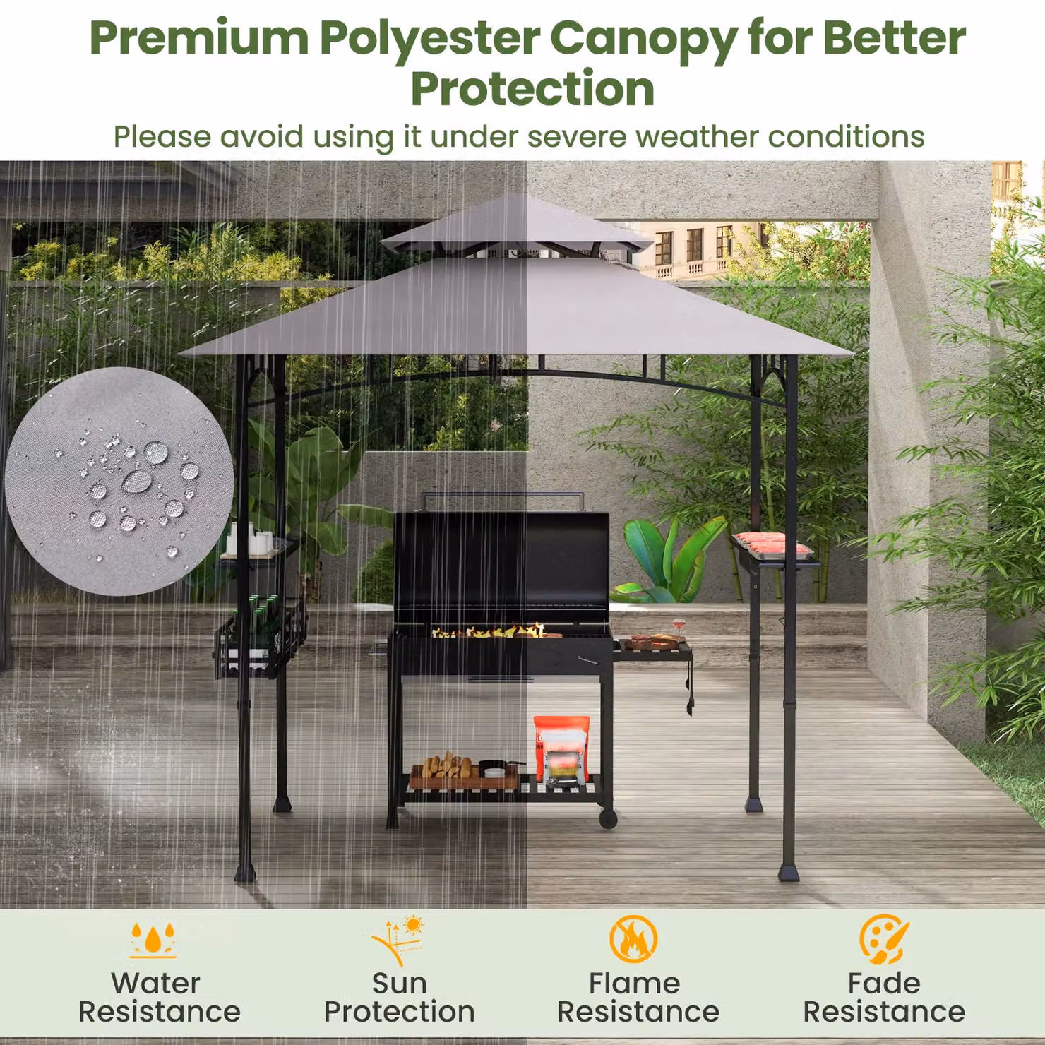 Gymax Outdoor Grill Gazebo BBQ Canopy Tent with 2 Side Shelves, Grey, W: 242 cm, D: 153 cm, H: 250 cm – 4