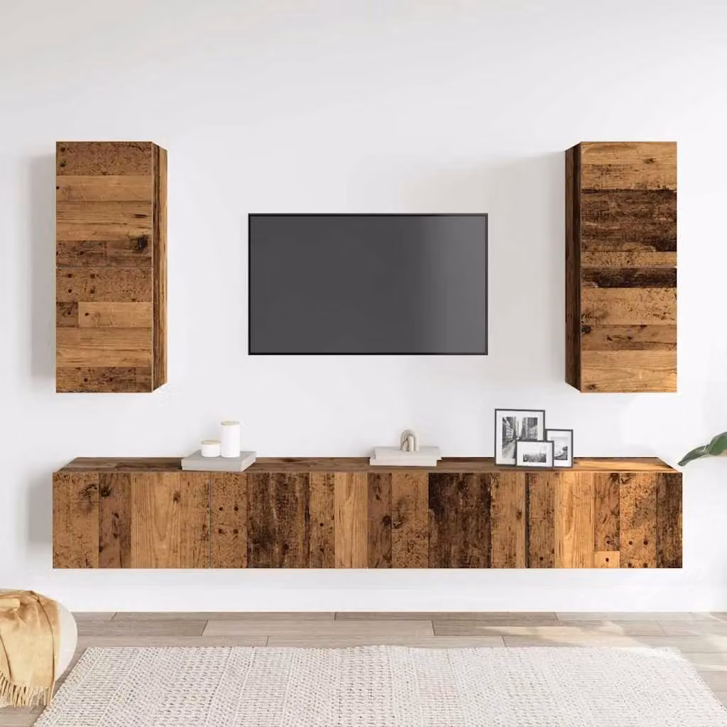 Berkfield Home 4 Piece Wall-mounted TV Cabinet Set in Brown Old Wood Finish – 2