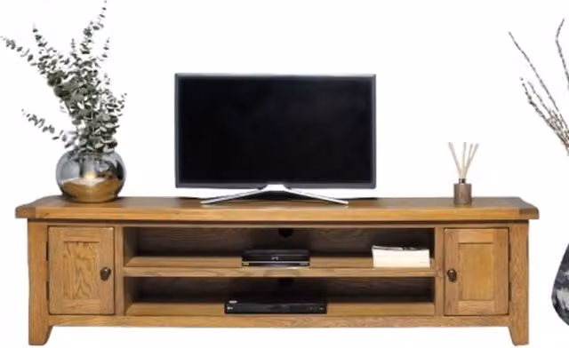 Elm Home And Garden Rustic Oak Large Wide Screen TV Media Unit in Light Oak, Width: 180 cm