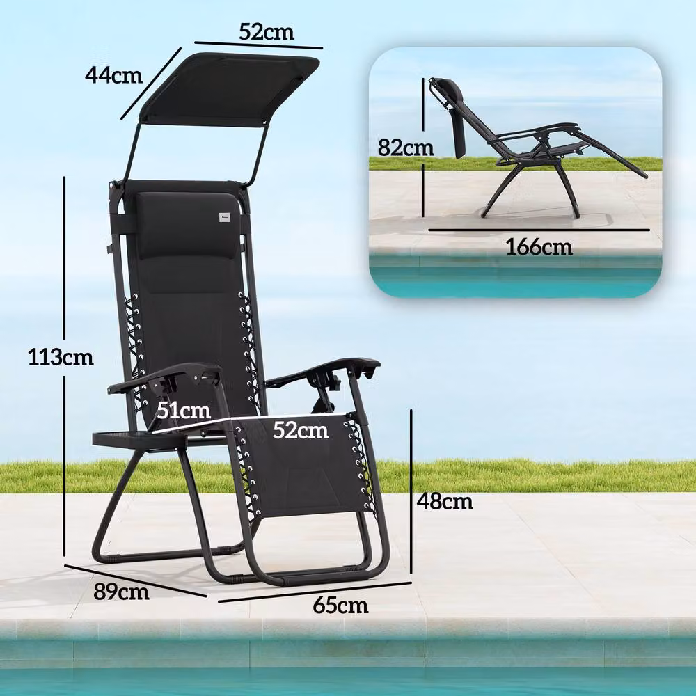 STILVORA Black Fabric Reclining Chair with Sun Canopy, Adjustable Headrest and Side Tray – 2