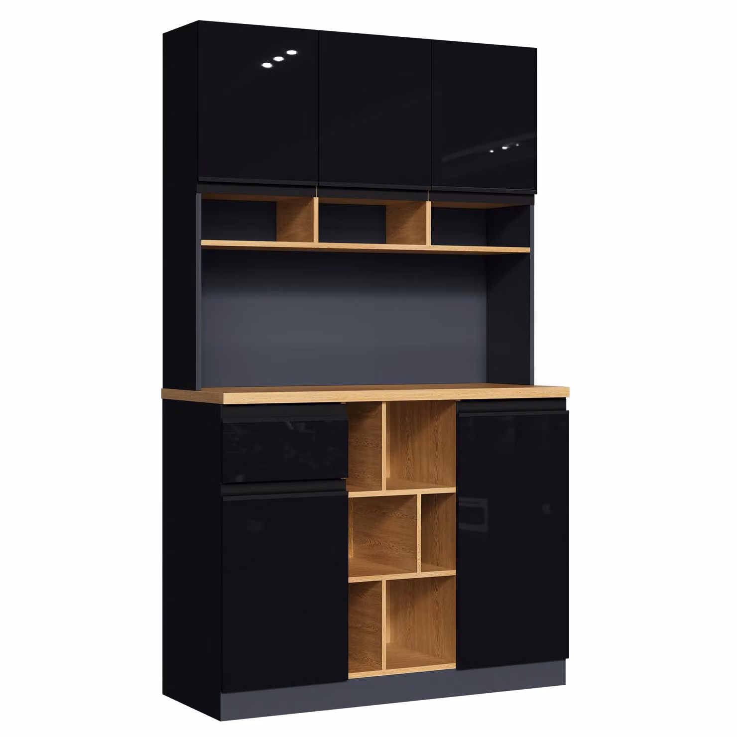 Aosom UK Modern Kitchen Cabinet and Sideboard with 3 Drawers and Adjustable Shelves, Black and Natural, H x W x D: 185 x 105 x 45 cm – 2