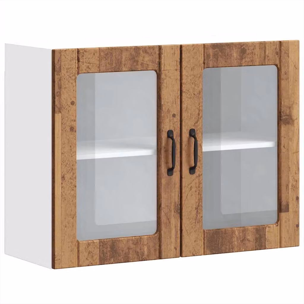 Berkfield Home Lucca Kitchen Wall Cabinet with Glass Doors in Brown Old Wood – 1