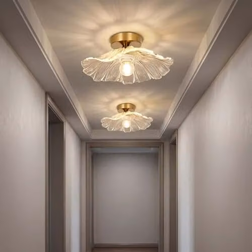Emitto 2 Pack Modern Flush Mount Ceiling Chandelier with Transparent Glass and Copper Metal Finish, D27 x H13 cm – 1