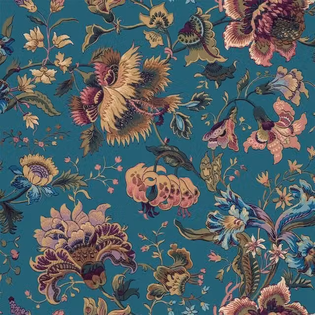 House of Hackney Majorelle Botanical Floral Vintage Wallpaper in Pink, Purple and Blue