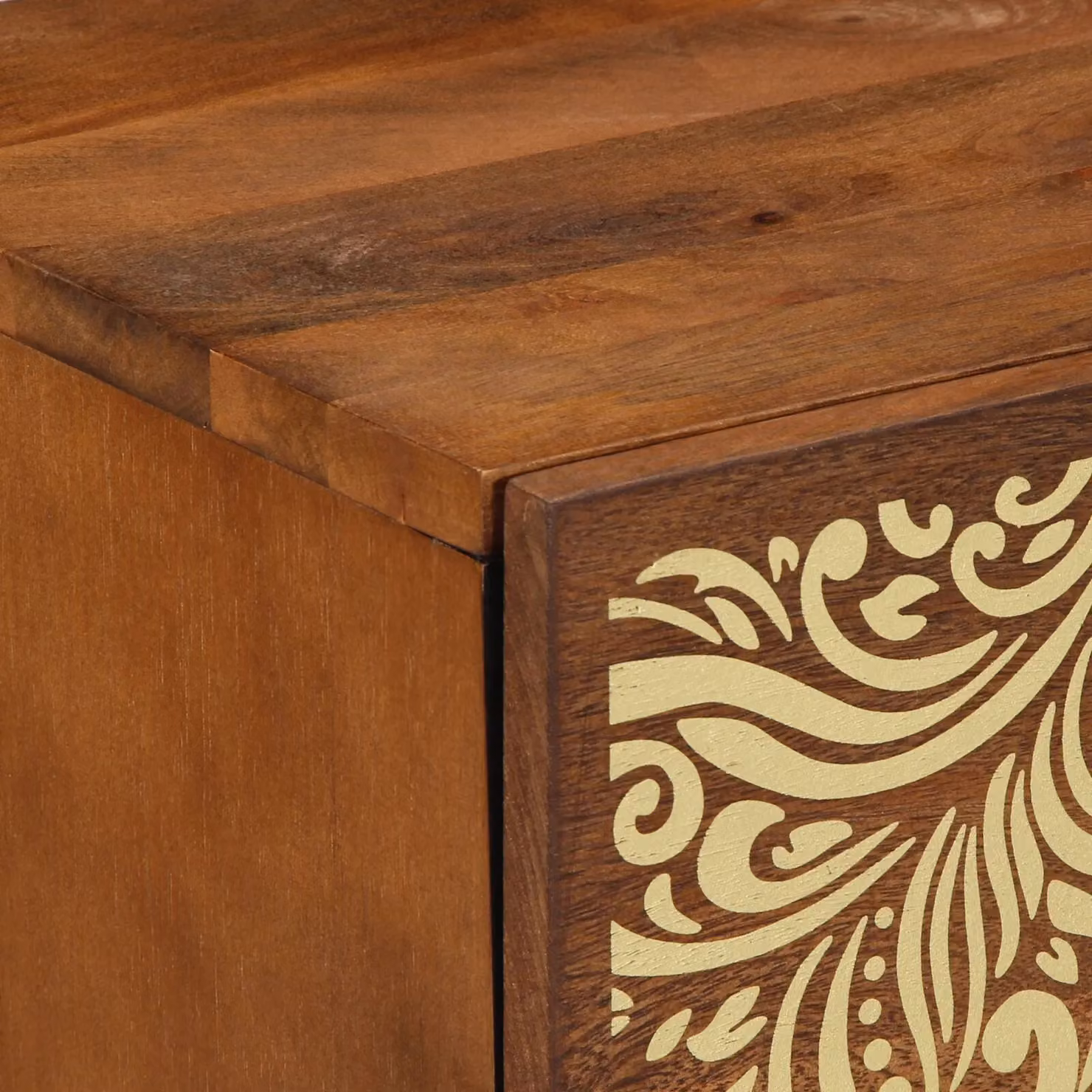 Berkfield Home Classic Mango Wood Bedside Table in Honey Brown with Floral Inlays – 5