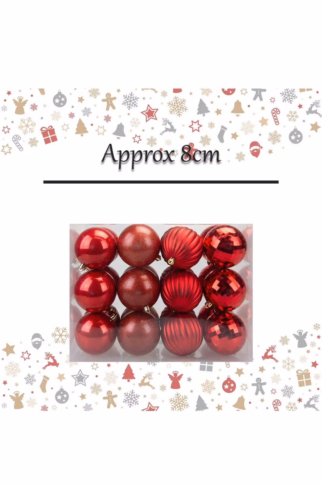 VFM e-Store Red Round Christmas Bauble Hanging Tree Ornaments, Pack of 24, Diameter: 8 cm – 2