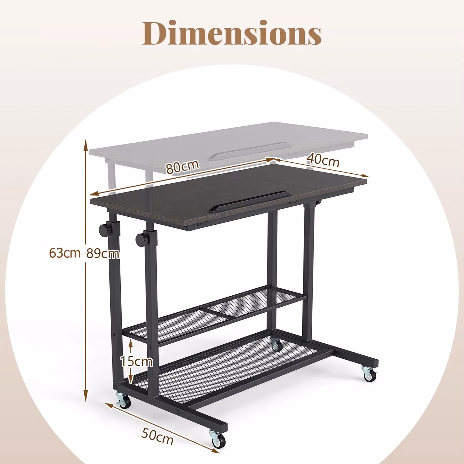 Costway Height Adjustable Mobile Sit Stand Desk with Tilting Top and Castors in Black – 2