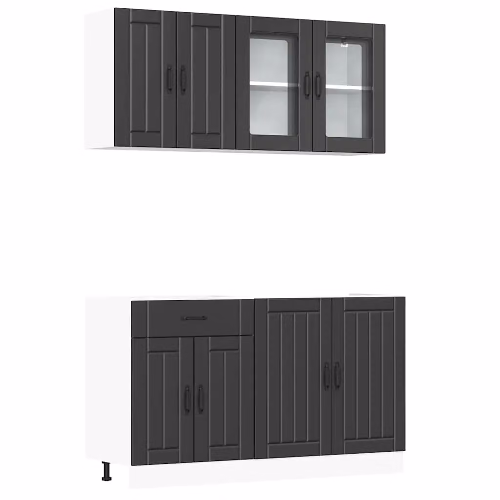 Berkfield Home Kalmar 4 Piece Freestanding Kitchen Cabinet Set in Black Matt Engineered Wood – 2