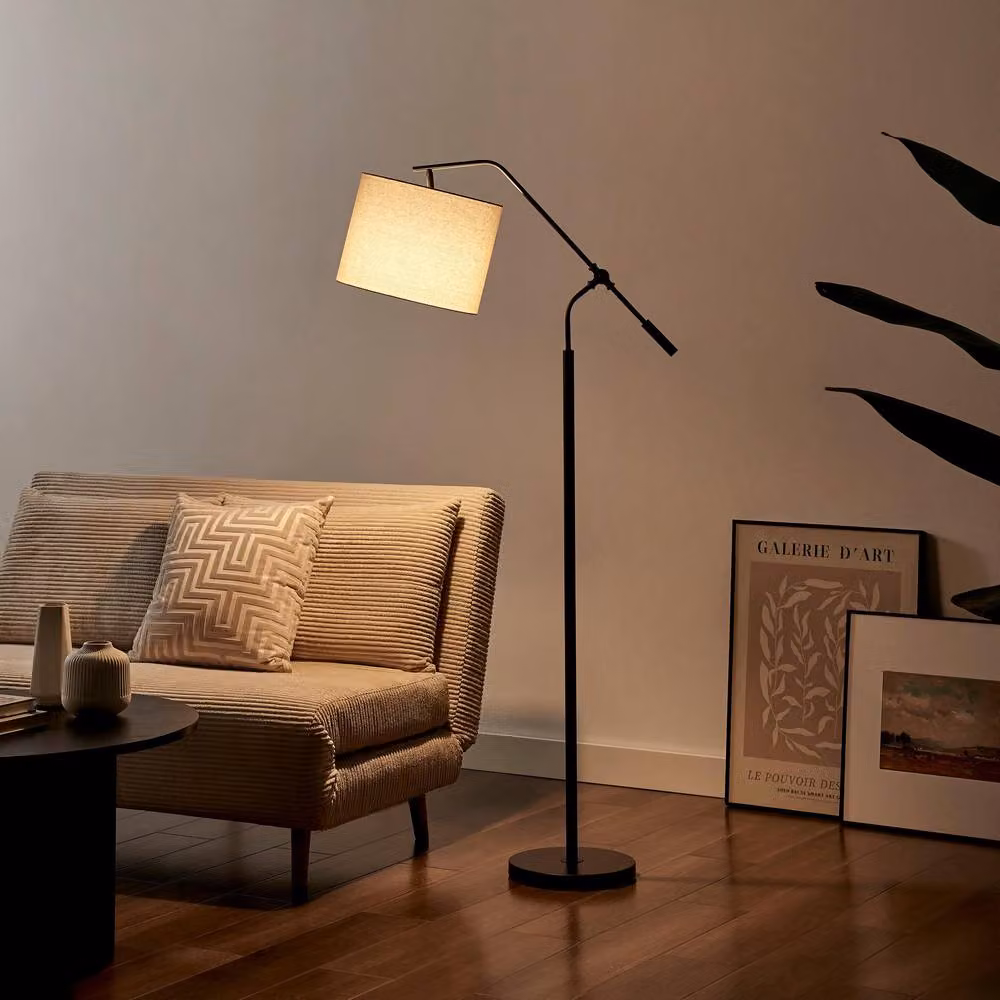 FurnitureboxUK Claudia Black and Beige Standing Floor Lamp with Fabric Shade – 2