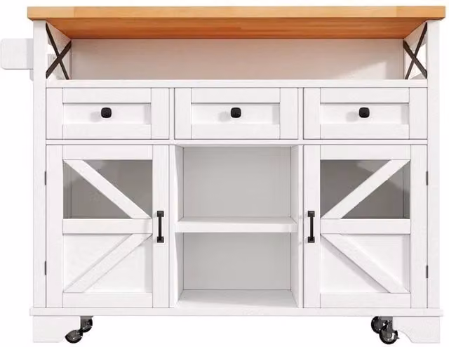 FORGEVIO Island on Wheels White Storage Trolley with Drop Leaf and Castors