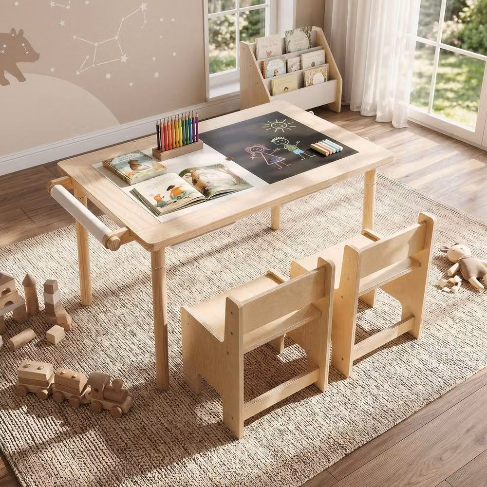 CASART Adjustable Height Sensory Table Set for Children in Natural Wood – 2